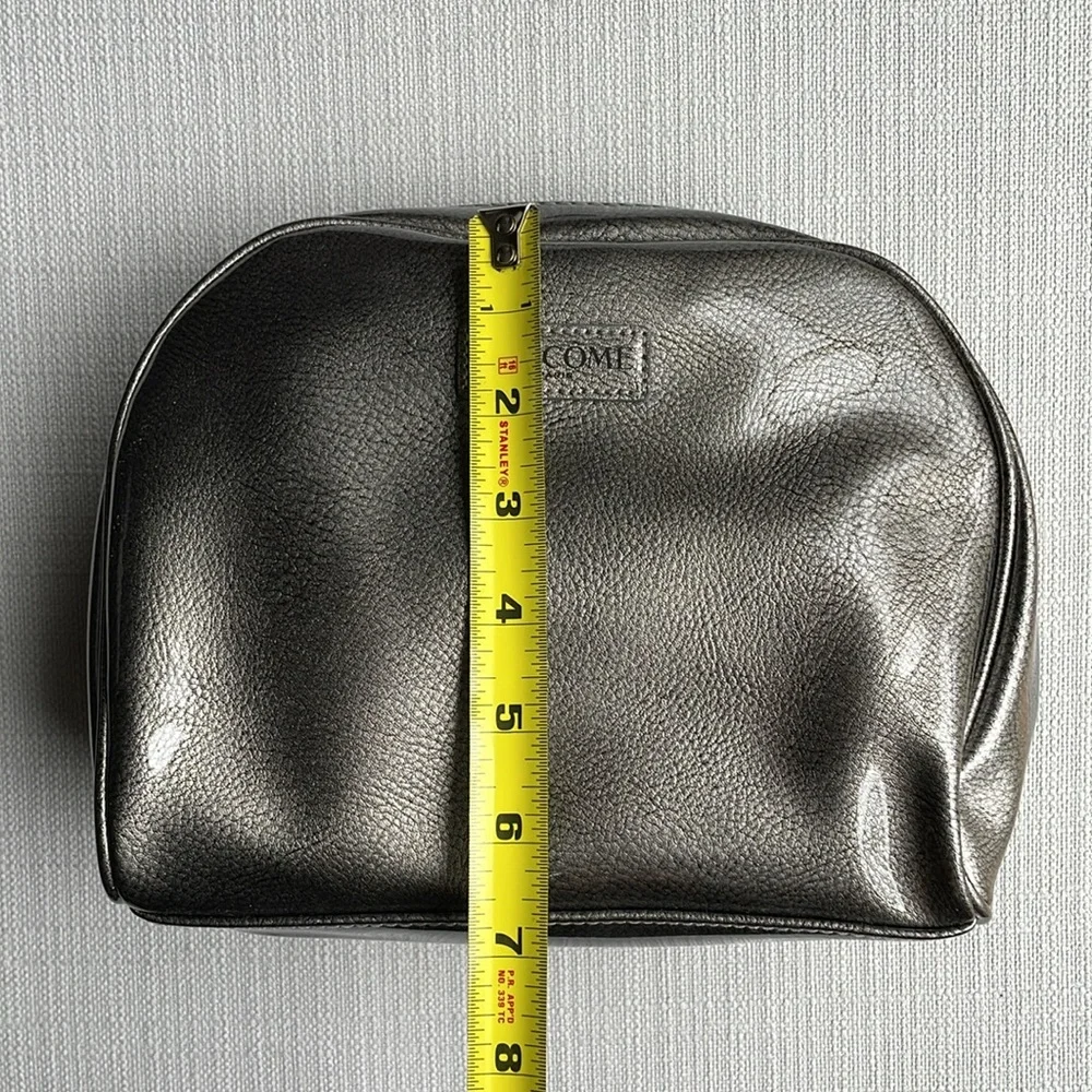 Lancome large gray silver metallic glossy cosmetics pouch